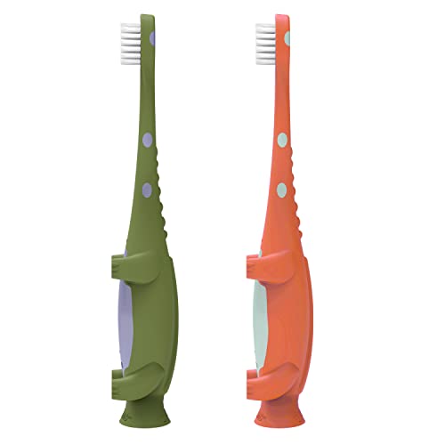 Dr. Brown's Toddler Toothbrush, Dinosaur, Green and Orange, 2-Pack