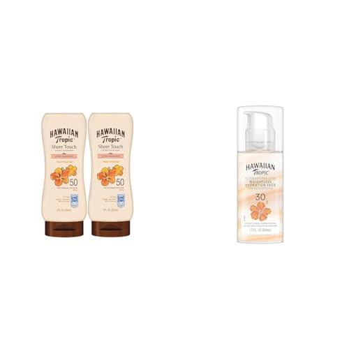 Hawaiian Tropic Sheer Touch Lotion Sunscreen SPF 50, 8oz | Hawaiian Tropic Sunscreen SPF 50 & Weightless Hydration Lotion Sunscreen for Face SPF 30, 1.7oz