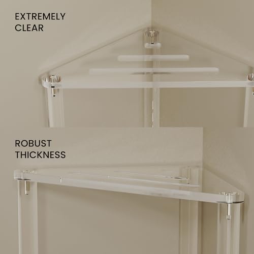 14.37 Inch GOIOOIA Acrylic Corner Shower Stool with Storage Shelf - Clear, Heavy Duty, for Leg Shaving