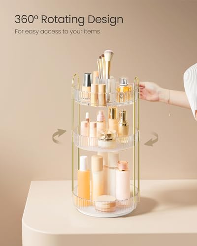 Round Rotating 3-Tier Makeup Organizer - Transparent, Customizable Vanity Storage