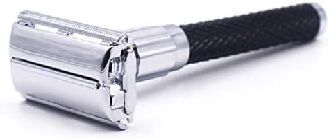 Double Edge Safety Razor with Long Handle and Heavyweight Metal Design