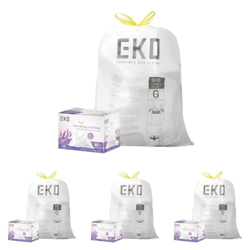 EKO 21 Gallon Drawstring Trash Bags Pack of 4 - Lavender Scented Heavy-Duty Garbage Bags