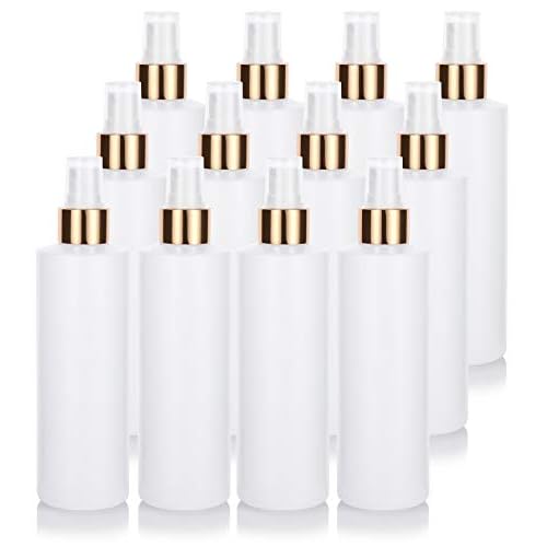 JUVITUS 8 oz Clear Natural Refillable Plastic Squeeze Bottle with Gold Metal Fine Mist Spray (12 pack)