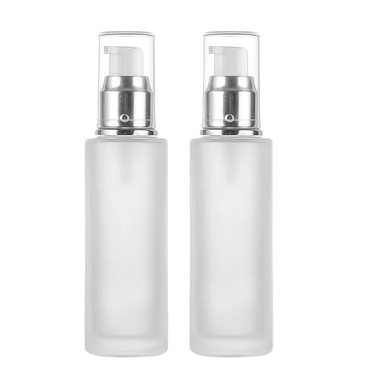 2 Pcs Frosted Glass Lotion Bottles with Pump Dispenser - 120ml/4oz, Ideal for Cosmetic Creams, Makeup, Essential Oils