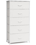 Tall Fabric Dresser with 5 Drawers - Wide White Vertical Storage Organizer