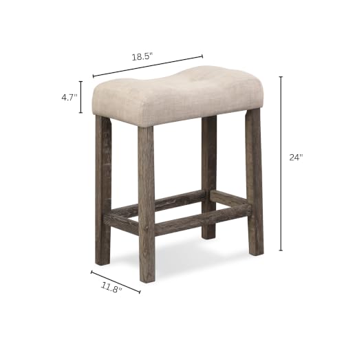 Counter Height Saddle Stool Set - Taupe Button Tufted Bar Stools, Set of 2