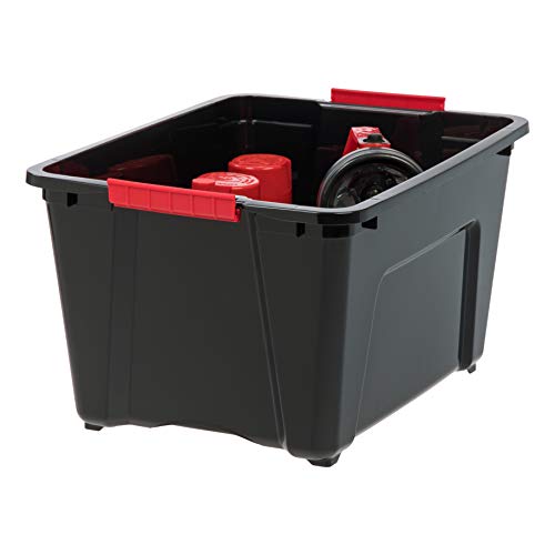 32 Quart Stackable Storage Bins with Lids - Black, 6 Pack