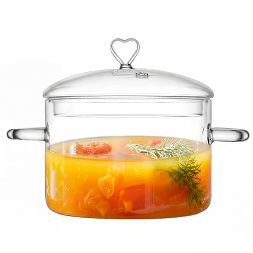 ZUFRIEDENIA 5.0L Glass Cooking Pot with Lid | Heat-Resistant, Transparent Kitchenware