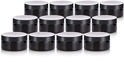 8 oz Black PET Plastic Airtight Storage Jar with Lid - Refillable, Low Profile