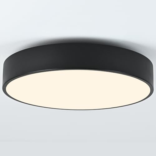 3-Light Modern Black Flush Mount Ceiling Light - 15.8 Inch, Dimmable, E12 LED Bulb Ready
