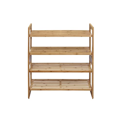 Stackable Bamboo Shoe Rack 2-Tier Organizer for Closet Entryway - 2 Pack