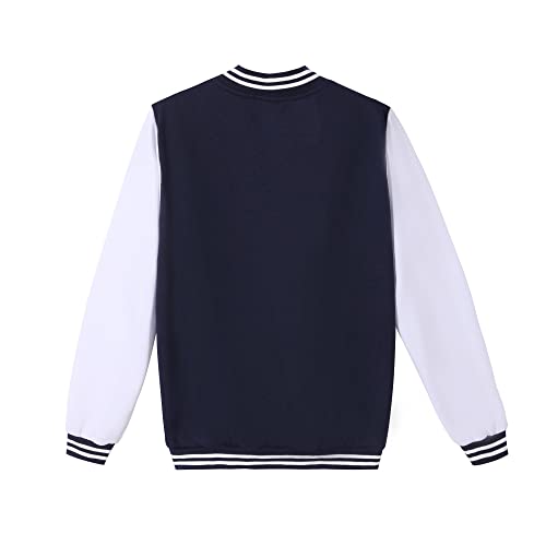 Women’s Navy Blue 3X-Large Baseball Varsity Jacket - Unisex Long Sleeve Casual Cardigan