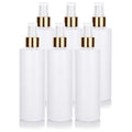 JUVITUS 8 oz Clear Natural Refillable Plastic Squeeze Bottle with Gold Metal Fine Mist Sprayer - (6 Pack)