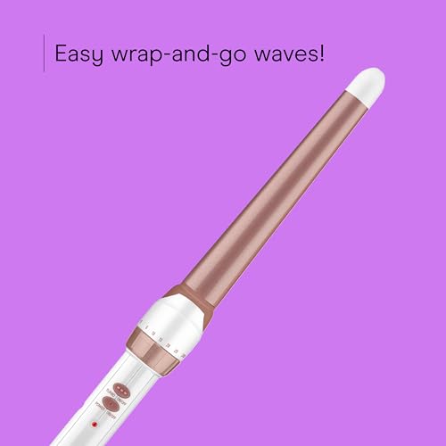 Conair Double Ceramic Tapered Curling Wand, Hair Wand Tapers 1¨ù Inch to ¨ú Inch to Produce Beachy Waves, 30 Heat Settings, For All Hair Types and Textures, White