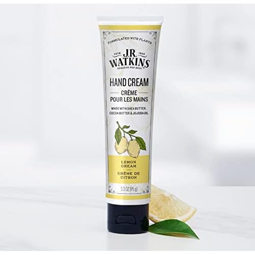 J.R. Watkins Natural Moisturizing Hand Cream, Hydrating Hand Moisturizer with Shea Butter, Cocoa Butter, and Avocado Oil, USA Made and Cruelty Free, 3.3oz, Lemon Cream, Single