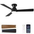 48-Inch Black Reversible Ceiling Fan with Lights & Remote Control - Low Profile Flush Mount, Dimmable LED, Quiet Operation