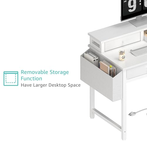Kids White Desk with Fabric Drawers - 31.5 Inch Vanity & Study Table