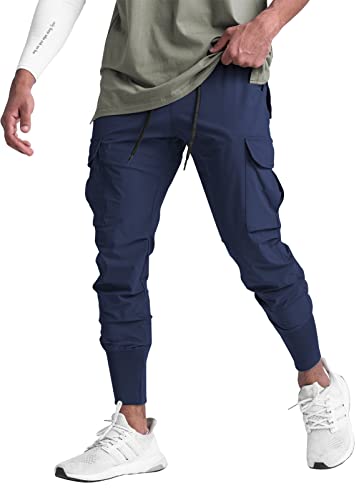 Men's Tapered Jogger Pants - Athletic Workout Sweatpants, Navy Blue, Medium