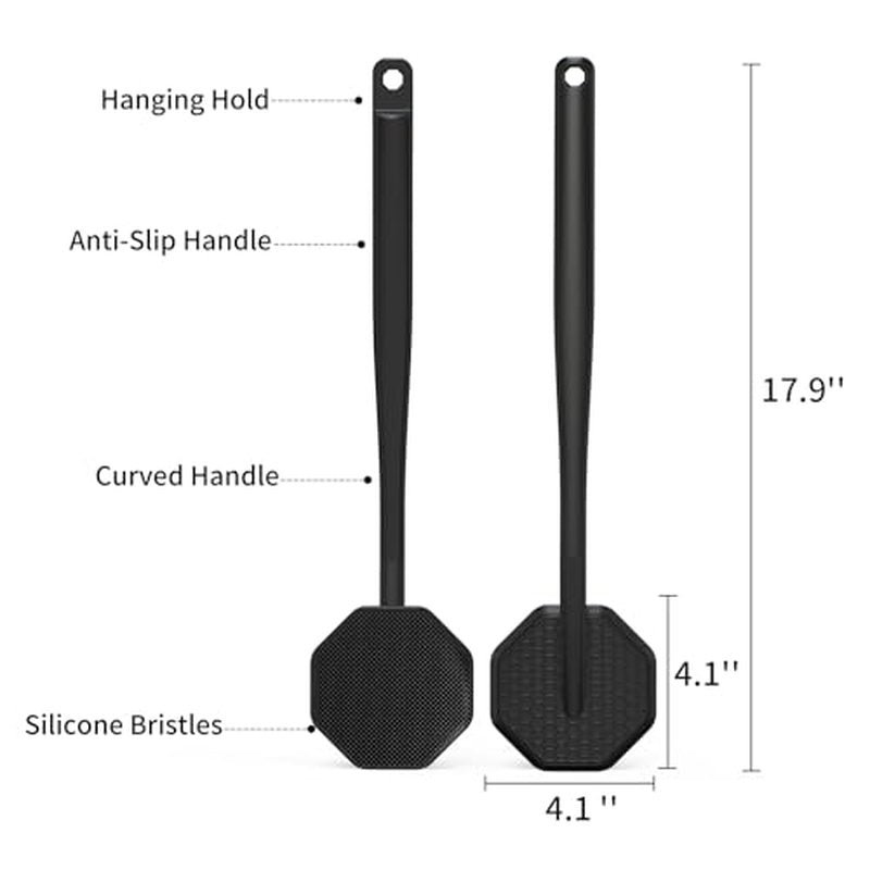 iTokGoK¢ç Premium Silver-Infused Silicone Back Scrubber with Long Handle Back Brush for Shower,Back Brush Long Handle for Men and Women,Ergonomic No-Slip Handle, Long-Lasting (Black)