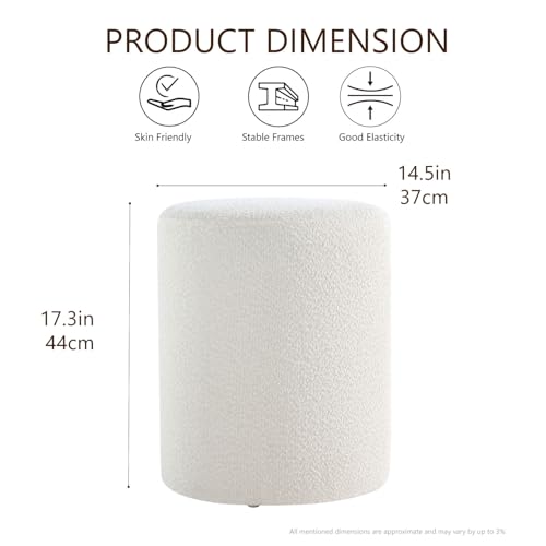 White Modern Round Ottoman with Padded Seat - Multifunctional Vanity & Footrest Stool