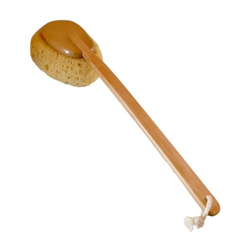 18" 2pcs Extra Long Handle Beechwood Bath Brush for Shower with Sponge - Exfoliating & Massaging Back Scrubber Bath Brush Gentle Exfoliating Lotion Applicator