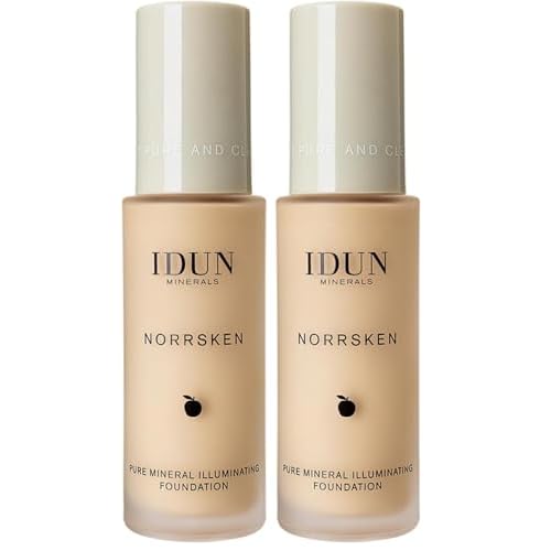 IDUN Minerals Liquid Norrsken Foundation - Silky Smooth Coverage - Luminous, Dewy Finish for Dry and Dull Skin - Water Resistant and Vegan Makeup - 206 Freja - Warm Light - 1.01 oz (Pack of 2)