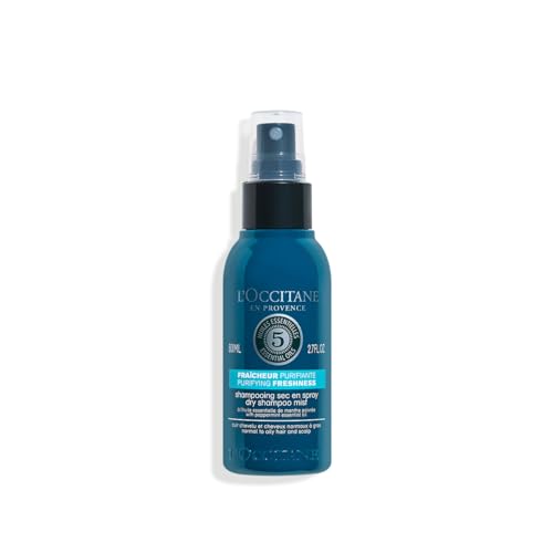 L'OCCITANE Purifying Freshness Dry Shampoo Mist: Aerosol Free, Absorbs Excess Sebum, Refreshes Hair Without Heaviness or Chalky Residue