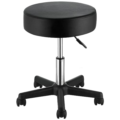 VEVOR Swivel Chairs on Wheels, Supports up to 400 LBS, Height-Adjustable Seating with Extra-Thick Cushion, Ideal for Salons, Bars, Homes, Offices, Tattoo Parlors, Medical and Massage Use, Black