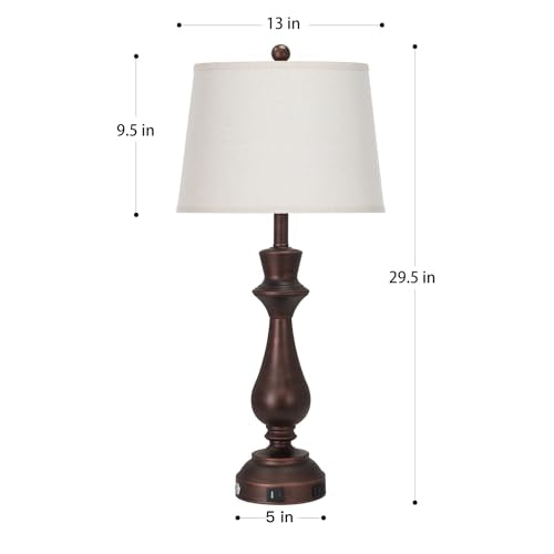 Vintage Brown Set of 2 Table Lamps with USB Charging & 3-Way Dimmable Touch for Bedroom & Living Room