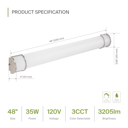 48-Inch Dimmable LED Vanity Light Fixture Brushed Nickel - 3CCT, Energy Star