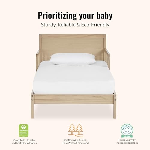 Toddler Bed with Safety Rails - Dream On Me Brookside 3-in-1, Vintage White Oak