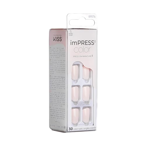 KISS Impress Color No Glue Mani 30 Pcs Press on Nails, Light Pink, Short Size, Squoval Shape, Simple Peel & Press Easy Apply, Hassle-Free Removal, Essential Tools Included