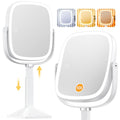 Rectangle Lighted Makeup Mirror with Magnification 1X/10X - White, Adjustable & Rechargeable