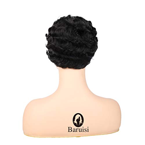 Short Black Pixie Wig for Women Synthetic Curly Hair Cosplay & Daily Wear