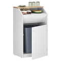White Freestanding Trash Cabinet with Flip Door - 10 Gallon Hidden Kitchen Garbage Can - YATINEY