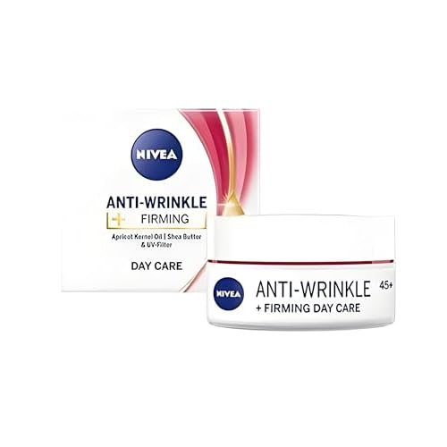 NIVEA Anti-Wrinkle + Firming 45+ Day Cream for Mature Skin ? Intensive Firming & Hydration Face Moisturizer, Rich Apricot Kernel Oil & Shea Butter, Smooths Fine Lines, 50 ml (1.69 fl oz)