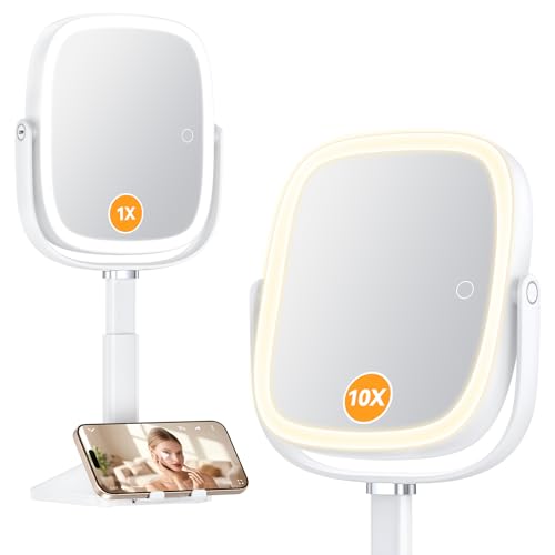 Gospire Lighted Makeup Mirror with 10X Magnification & Adjustable Height