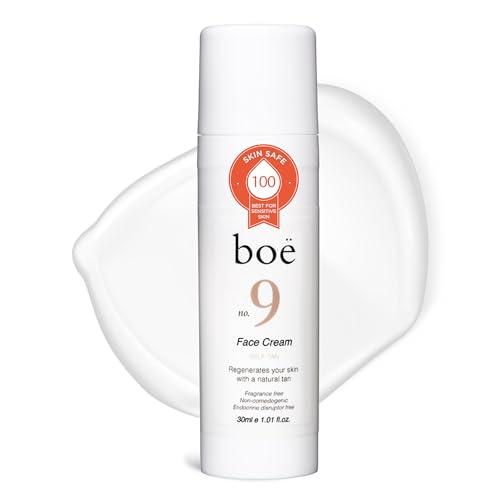 No. 9 Hydrating Moisturiser Face Cream with Gradual Tan ? Smooths, Softens, Anti-Ageing, Boosts Elastiity & Protects Against UV/Blue Light ? Lightweight, Fragrance-Free, Sensitive Skin, 30mL