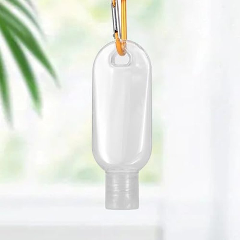 50 PCS Travel Size Bottles with Hand Sanitizer Keychain, 1 OZ (30ML) Refillable Squeeze Containers for Backpack, Portable Plastic Small Empty Leakproof Bottles