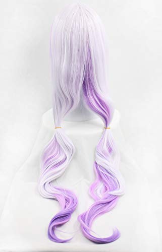 Anime Cosplay Wig Long Purple White Gradient Synthetic Hair with Horn, Tail & Balls