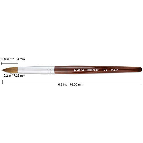 PANA 100% Pure Kolinsky Hair Bristles Acrylic Nail Brush Oval Crimped Shaped Mahogany Wood Handle Professional Salon Quality (Size 10, Mahogany)