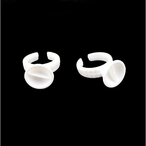 yueton 100Pcs 2 Slot Disposable Plastic Nail Art Tattoo Glue Pallet Holder Eyelash Extension Rings Adhesive Pigment Holders Finger Hand Beauty Tools