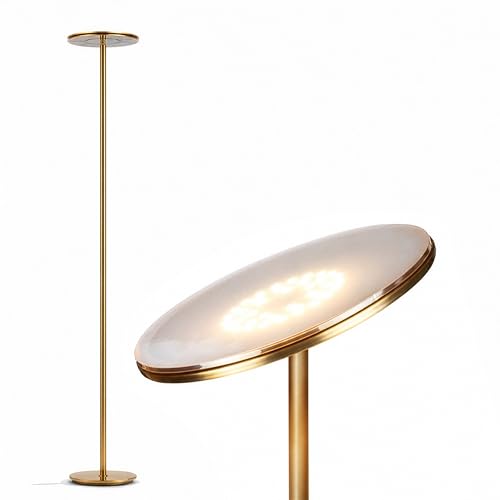 Antique Brass Brightech Sky LED Floor Lamp - Dimmable Tall Torch Light for Living Room & Bedroom