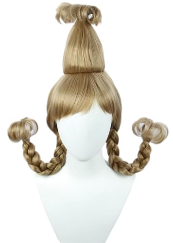 Halloween & Christmas Cindy Lou Who Wig with Braids - Festive Costume Accessory