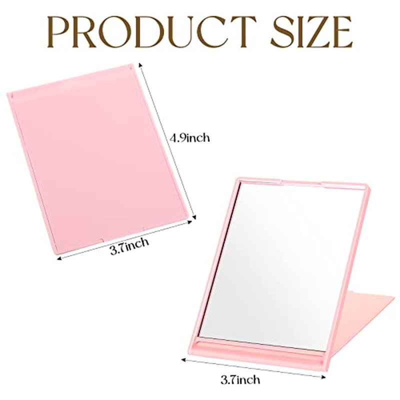 4 Pcs Small Folding Travel Mirror Rectangle Compact Mirror Portable Pocket Mirror Small Makeup Folding Mirror Stand up Vanity Mirror for Women Girls Daily Use, Pink White Green Black, 4.9 x 3.7 Inch