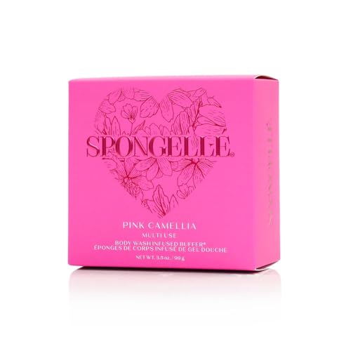 Pink Camellia Bath Sponge with Built-in Body Wash & Exfoliator - Heart Shape, 20+ Uses
