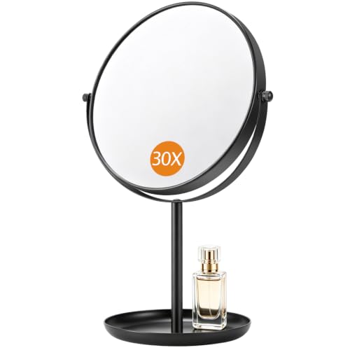 DECLUTTR 8-Inch 30X Magnifying Makeup Mirror with Stand, 15" Length, Double-Sided Metal Vanity for Bathroom & Travel, Black