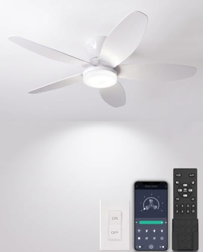 36-Inch Low Profile Ceiling Fan with Lights & Remote - White Flush Mount Modern Fan