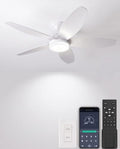 36-Inch Low Profile Ceiling Fan with Lights & Remote - White Flush Mount Modern Fan