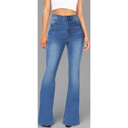 Women's Fashion High Waisted Wide Leg Bootcut Slim Denim Flare Bellbottom Jeans